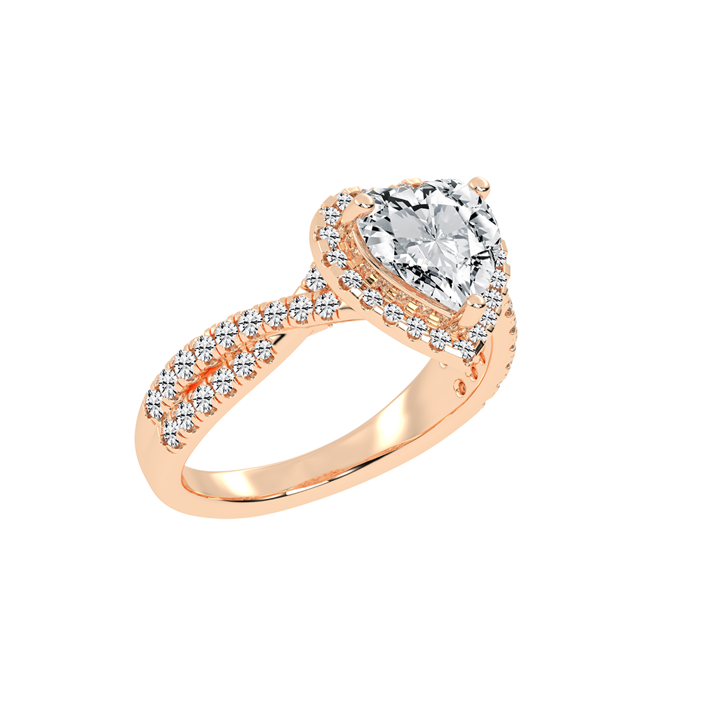 Heart cut Halo Lab Grown Diamond Engagement Ring with Twisted Pave Setting