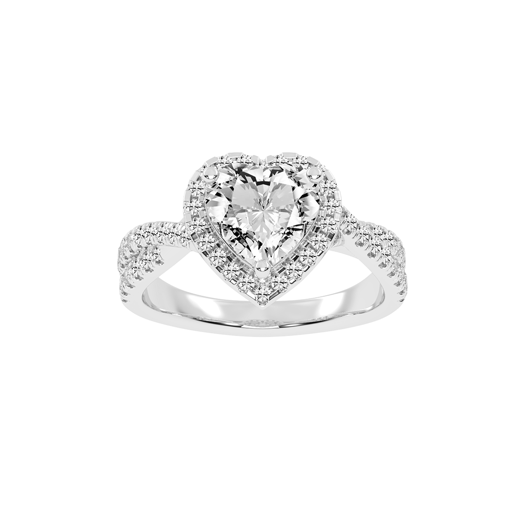 Heart cut Halo Lab Grown Diamond Engagement Ring with Twisted Pave Setting