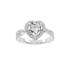 Heart cut Halo Lab Grown Diamond Engagement Ring with Twisted Pave Setting