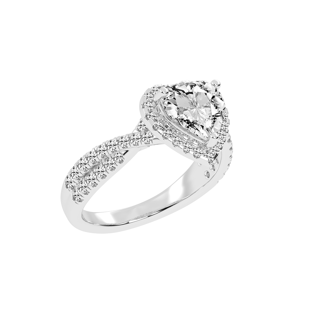 Heart cut Halo Lab Grown Diamond Engagement Ring with Twisted Pave Setting