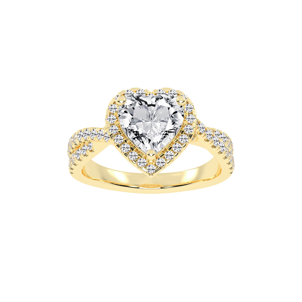 Heart cut Halo Lab Grown Diamond Engagement Ring with Twisted Pave Setting