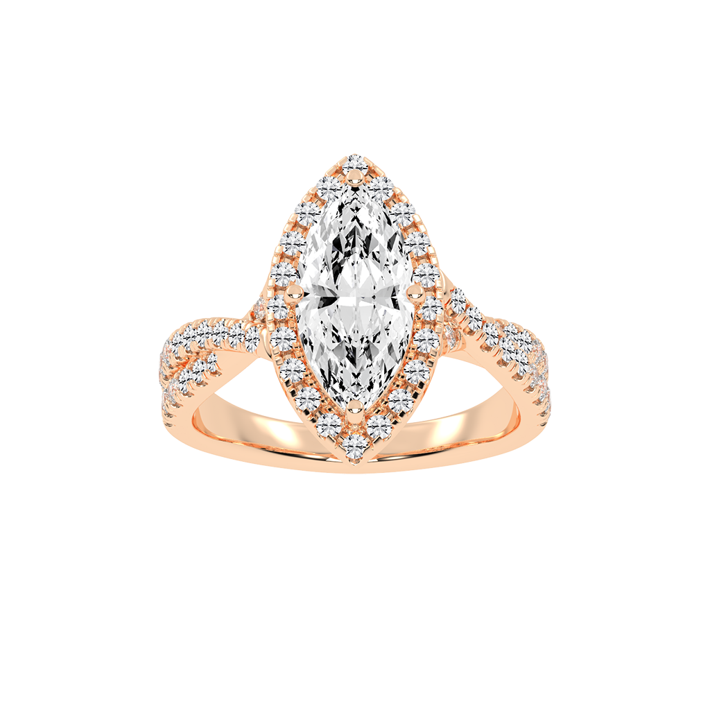 Marquise cut Halo Lab Grown Diamond Engagement Ring with Twisted Pave Setting