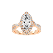 Marquise cut Halo Lab Grown Diamond Engagement Ring with Twisted Pave Setting