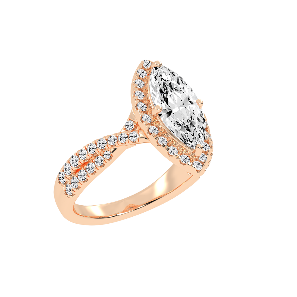 Marquise cut Halo Lab Grown Diamond Engagement Ring with Twisted Pave Setting