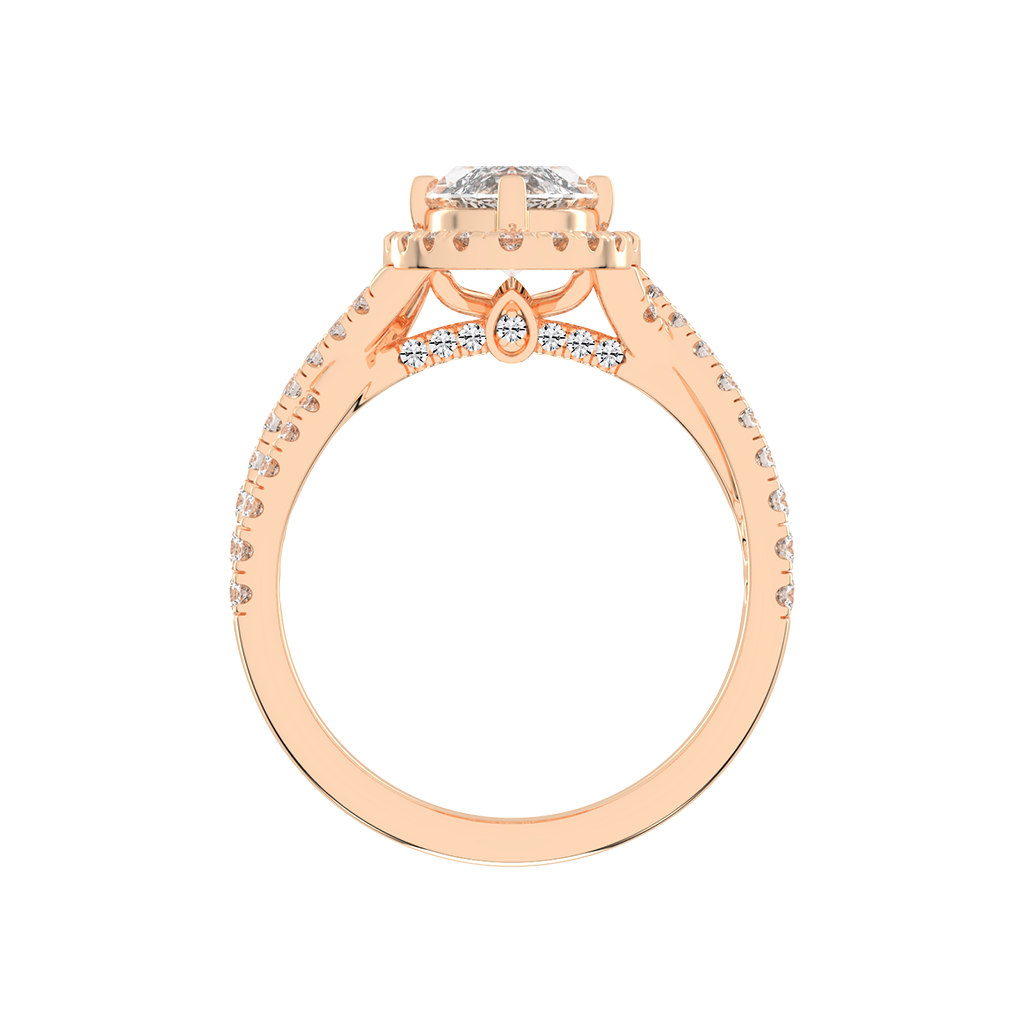 Marquise cut Halo Lab Grown Diamond Engagement Ring with Twisted Pave Setting