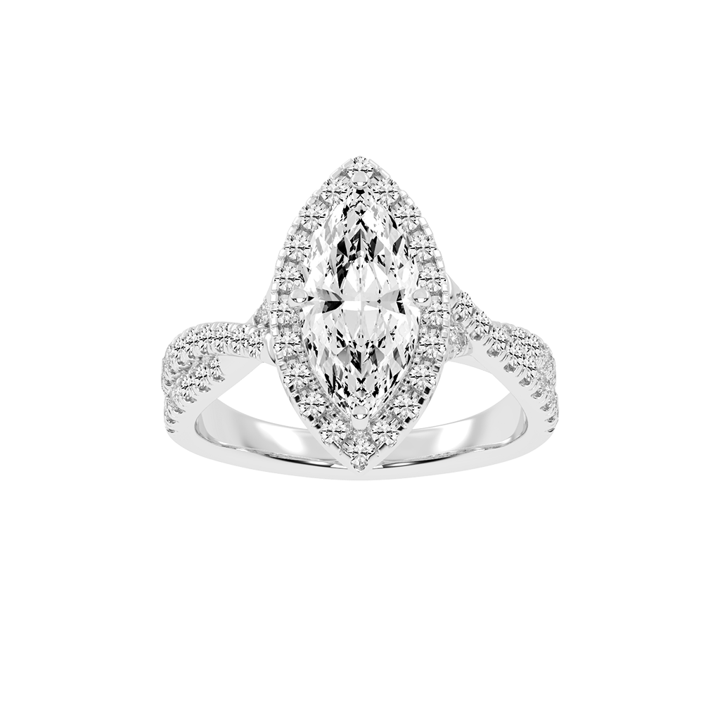 Marquise cut Halo Lab Grown Diamond Engagement Ring with Twisted Pave Setting