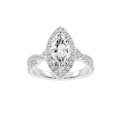 Marquise cut Halo Lab Grown Diamond Engagement Ring with Twisted Pave Setting