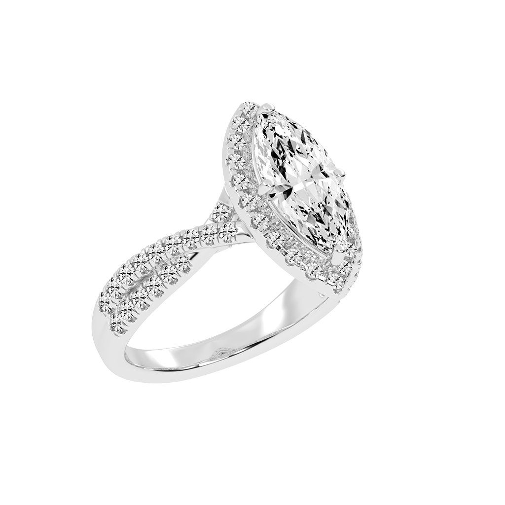 Marquise cut Halo Lab Grown Diamond Engagement Ring with Twisted Pave Setting