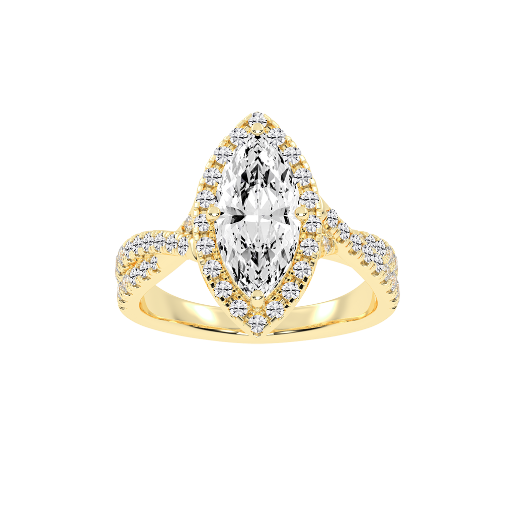 Marquise cut Halo Lab Grown Diamond Engagement Ring with Twisted Pave Setting