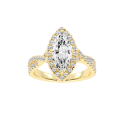 Marquise cut Halo Lab Grown Diamond Engagement Ring with Twisted Pave Setting