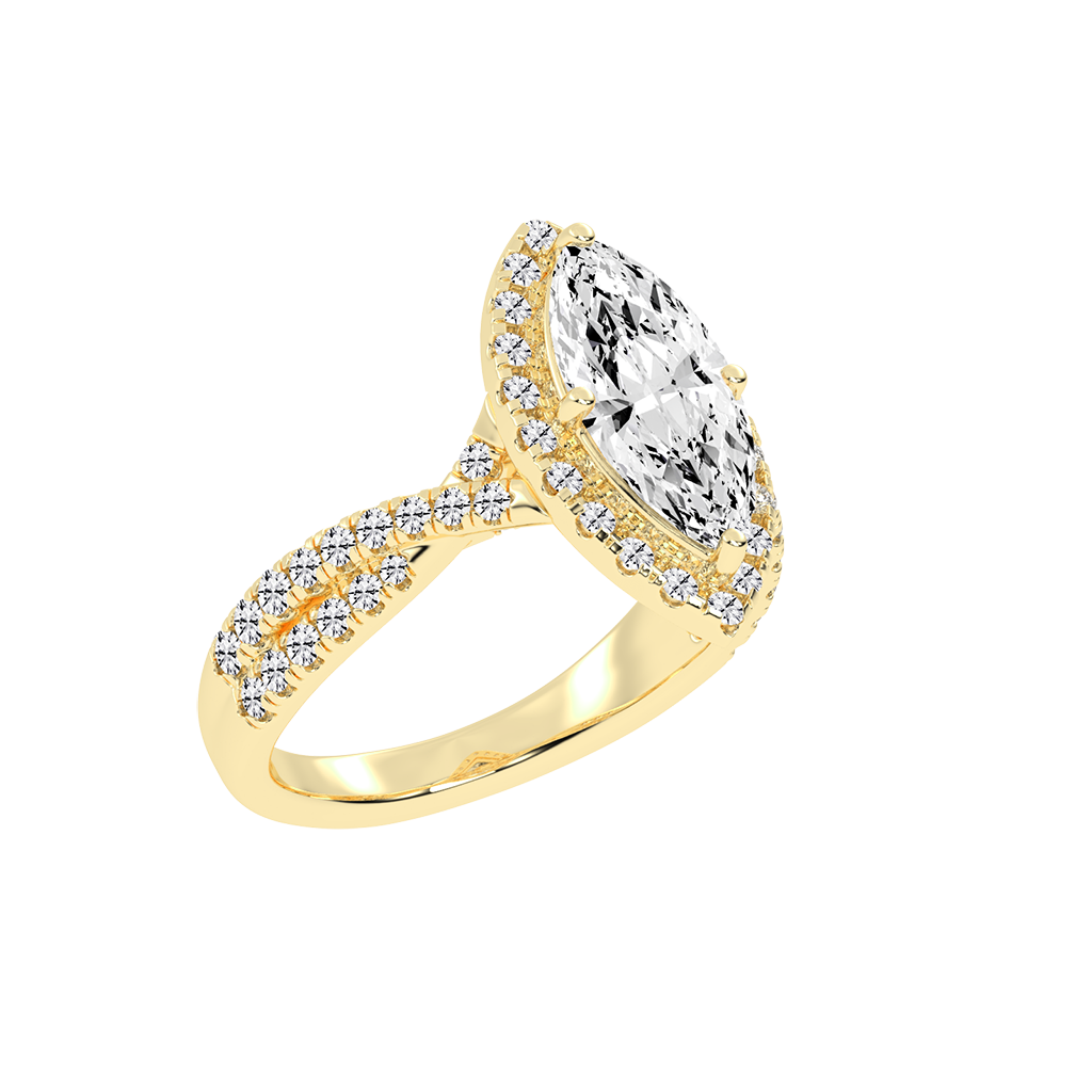 Marquise cut Halo Lab Grown Diamond Engagement Ring with Twisted Pave Setting