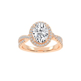 Oval cut Halo Lab Grown Diamond Engagement Ring with Twisted Pave Setting