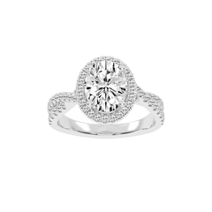 Oval cut Halo Lab Grown Diamond Engagement Ring with Twisted Pave Setting