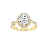 Oval cut Halo Lab Grown Diamond Engagement Ring with Twisted Pave Setting
