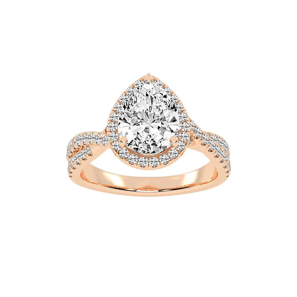 Pear cut Halo Lab Grown Diamond Engagement Ring with Twisted Pave Setting