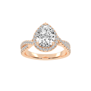 Pear cut Halo Lab Grown Diamond Engagement Ring with Twisted Pave Setting