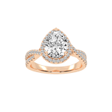 Pear cut Halo Lab Grown Diamond Engagement Ring with Twisted Pave Setting