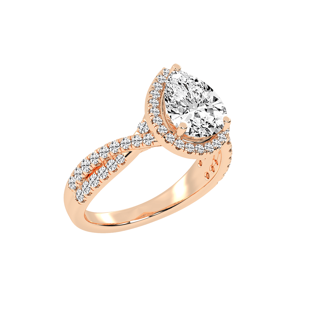 Pear cut Halo Lab Grown Diamond Engagement Ring with Twisted Pave Setting