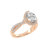 Pear cut Halo Lab Grown Diamond Engagement Ring with Twisted Pave Setting