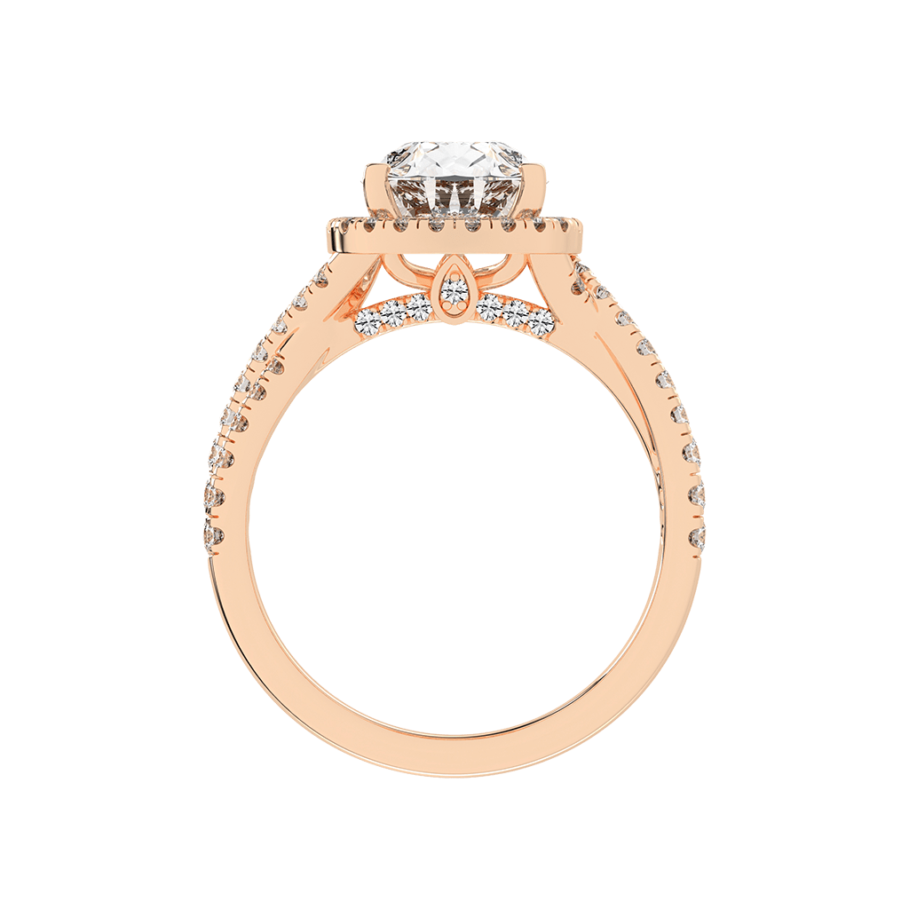 Pear cut Halo Lab Grown Diamond Engagement Ring with Twisted Pave Setting