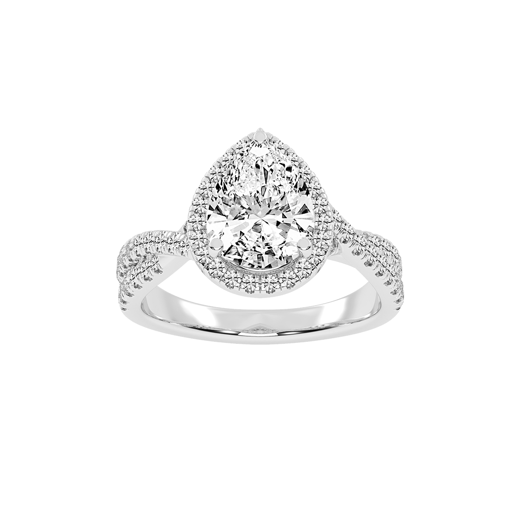 Pear cut Halo Lab Grown Diamond Engagement Ring with Twisted Pave Setting