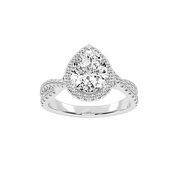 Pear cut Halo Lab Grown Diamond Engagement Ring with Twisted Pave Setting