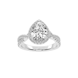 Pear cut Halo Lab Grown Diamond Engagement Ring with Twisted Pave Setting