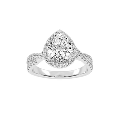 Pear cut Halo Lab Grown Diamond Engagement Ring with Twisted Pave Setting