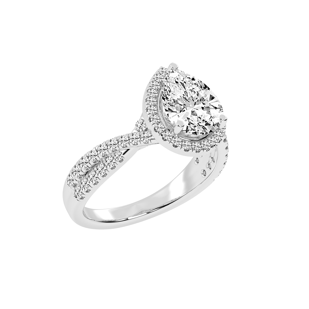 Pear cut Halo Lab Grown Diamond Engagement Ring with Twisted Pave Setting
