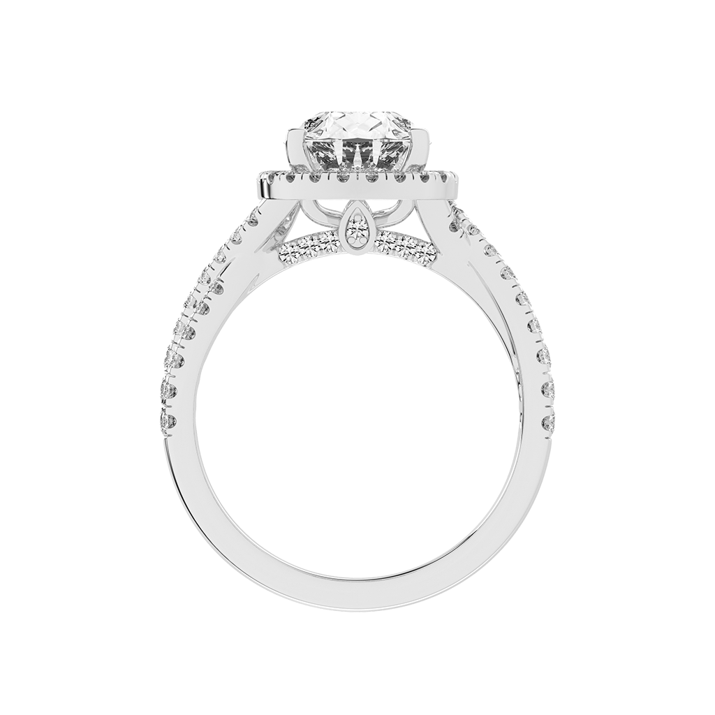 Pear cut Halo Lab Grown Diamond Engagement Ring with Twisted Pave Setting