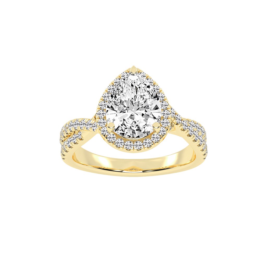 Pear cut Halo Lab Grown Diamond Engagement Ring with Twisted Pave Setting