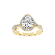 Pear cut Halo Lab Grown Diamond Engagement Ring with Twisted Pave Setting