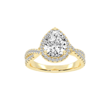 Pear cut Halo Lab Grown Diamond Engagement Ring with Twisted Pave Setting