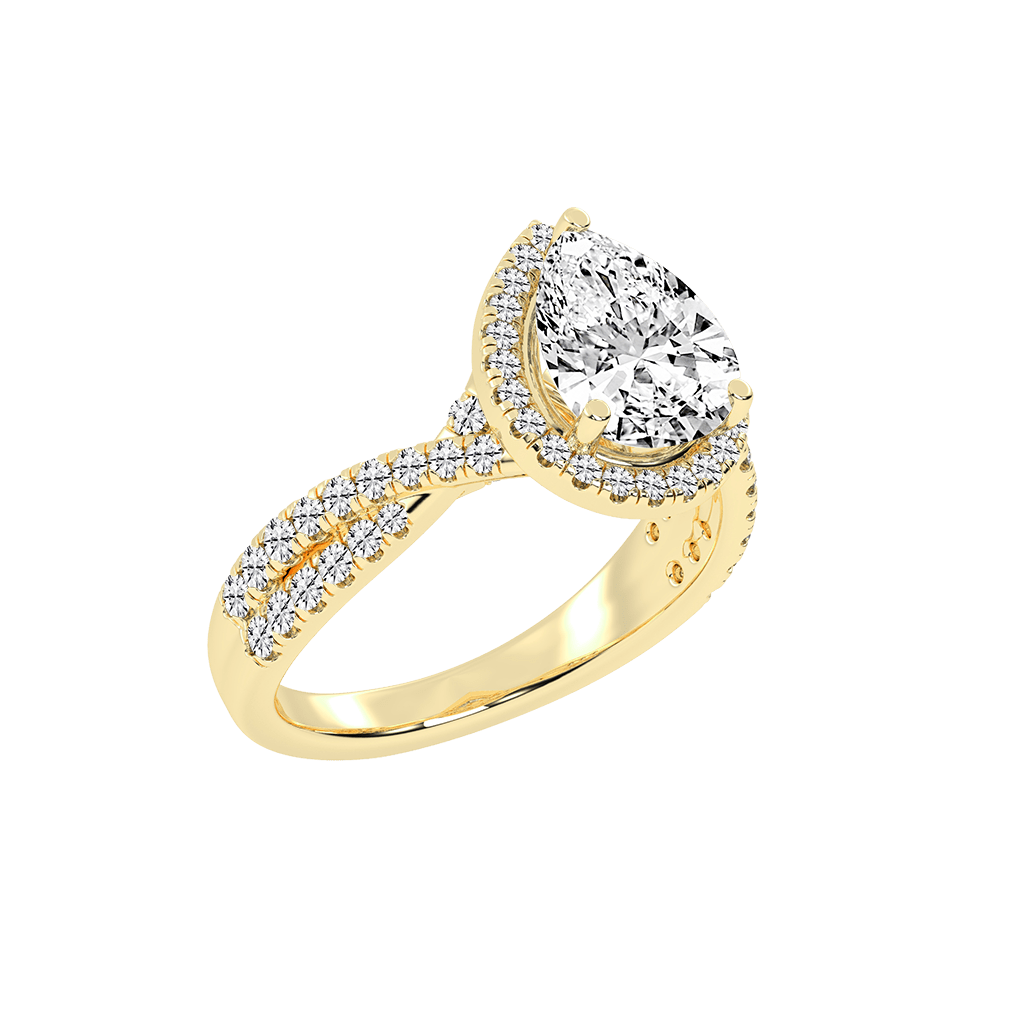 Pear cut Halo Lab Grown Diamond Engagement Ring with Twisted Pave Setting