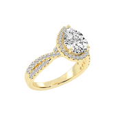 Pear cut Halo Lab Grown Diamond Engagement Ring with Twisted Pave Setting