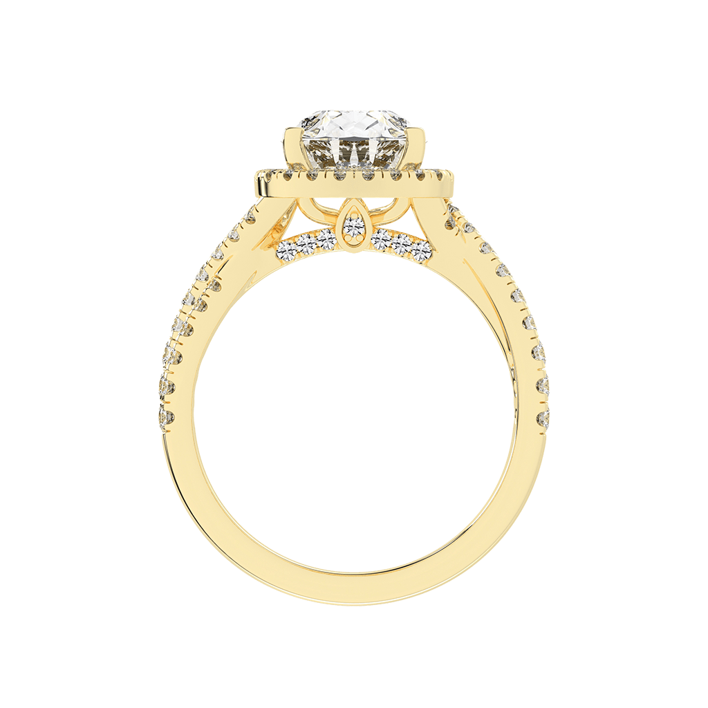 Pear cut Halo Lab Grown Diamond Engagement Ring with Twisted Pave Setting