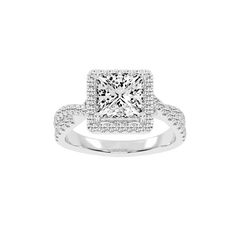Princess cut Halo Lab Grown Diamond Engagement Ring with Twisted Pave Setting