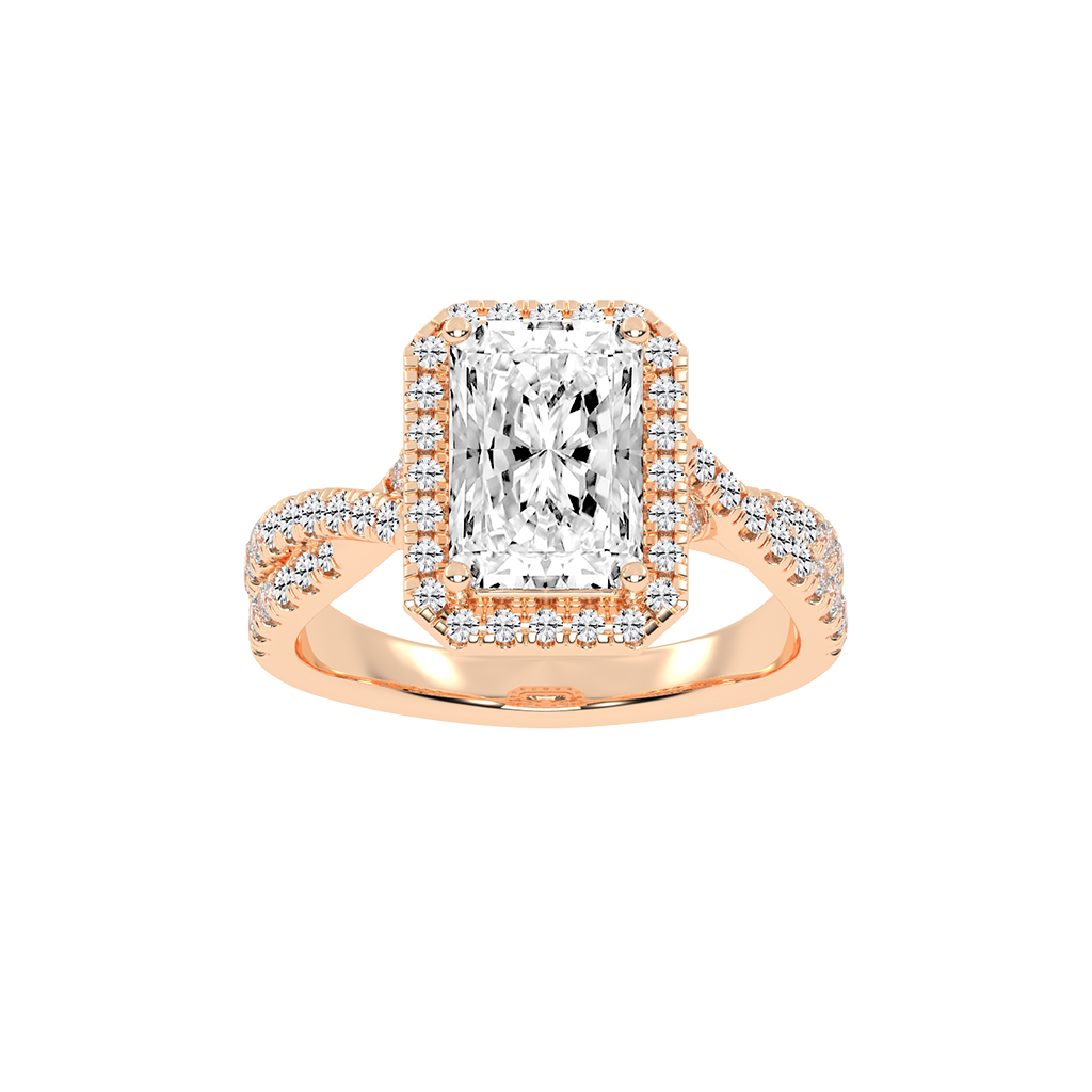 Radiant cut Halo Lab Grown Diamond Engagement Ring with Twisted Pave Setting