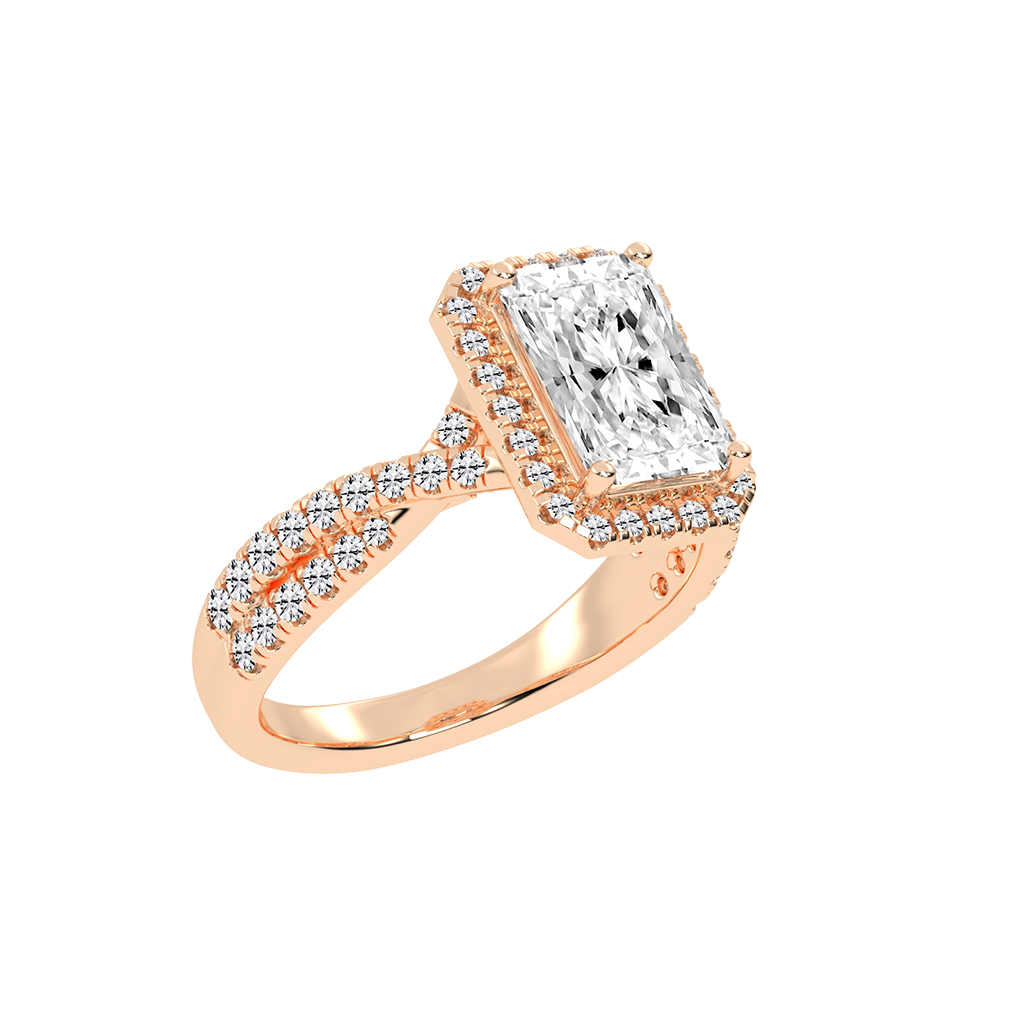 Radiant cut Halo Lab Grown Diamond Engagement Ring with Twisted Pave Setting