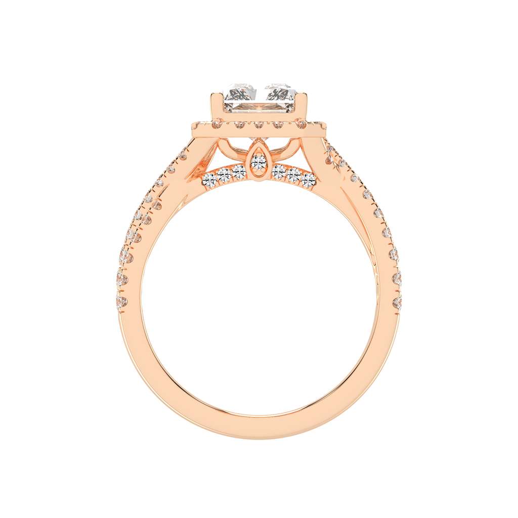 Radiant cut Halo Lab Grown Diamond Engagement Ring with Twisted Pave Setting