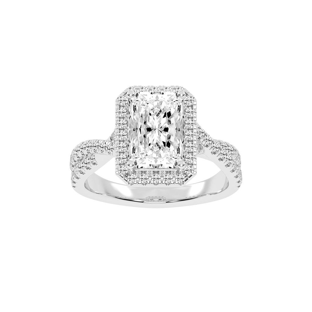 Radiant cut Halo Lab Grown Diamond Engagement Ring with Twisted Pave Setting