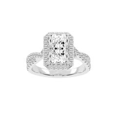 Radiant cut Halo Lab Grown Diamond Engagement Ring with Twisted Pave Setting