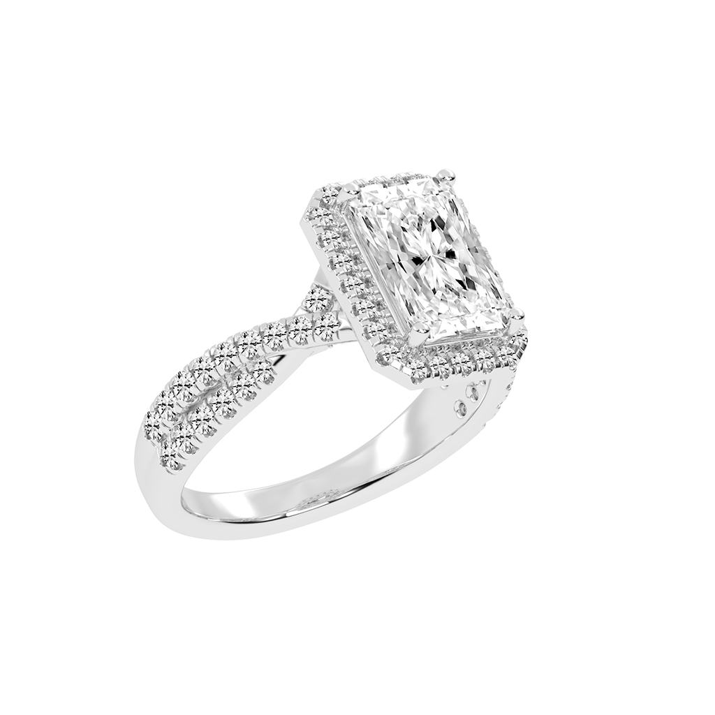 Radiant cut Halo Lab Grown Diamond Engagement Ring with Twisted Pave Setting