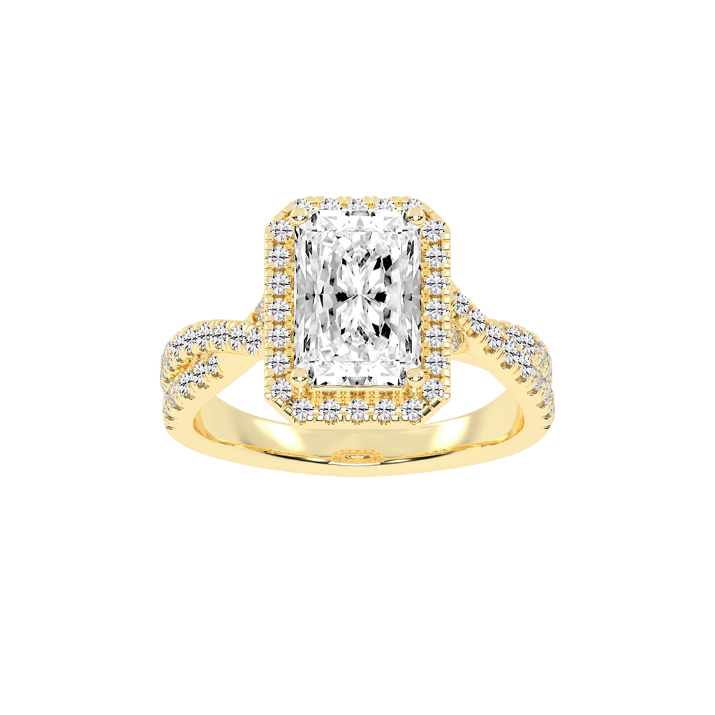 Radiant cut Halo Lab Grown Diamond Engagement Ring with Twisted Pave Setting