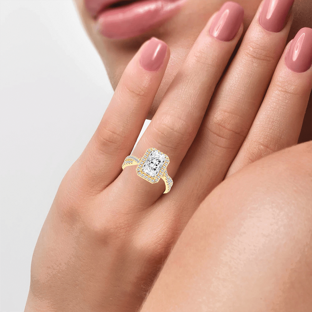 Radiant cut Halo Lab Grown Diamond Engagement Ring with Twisted Pave Setting