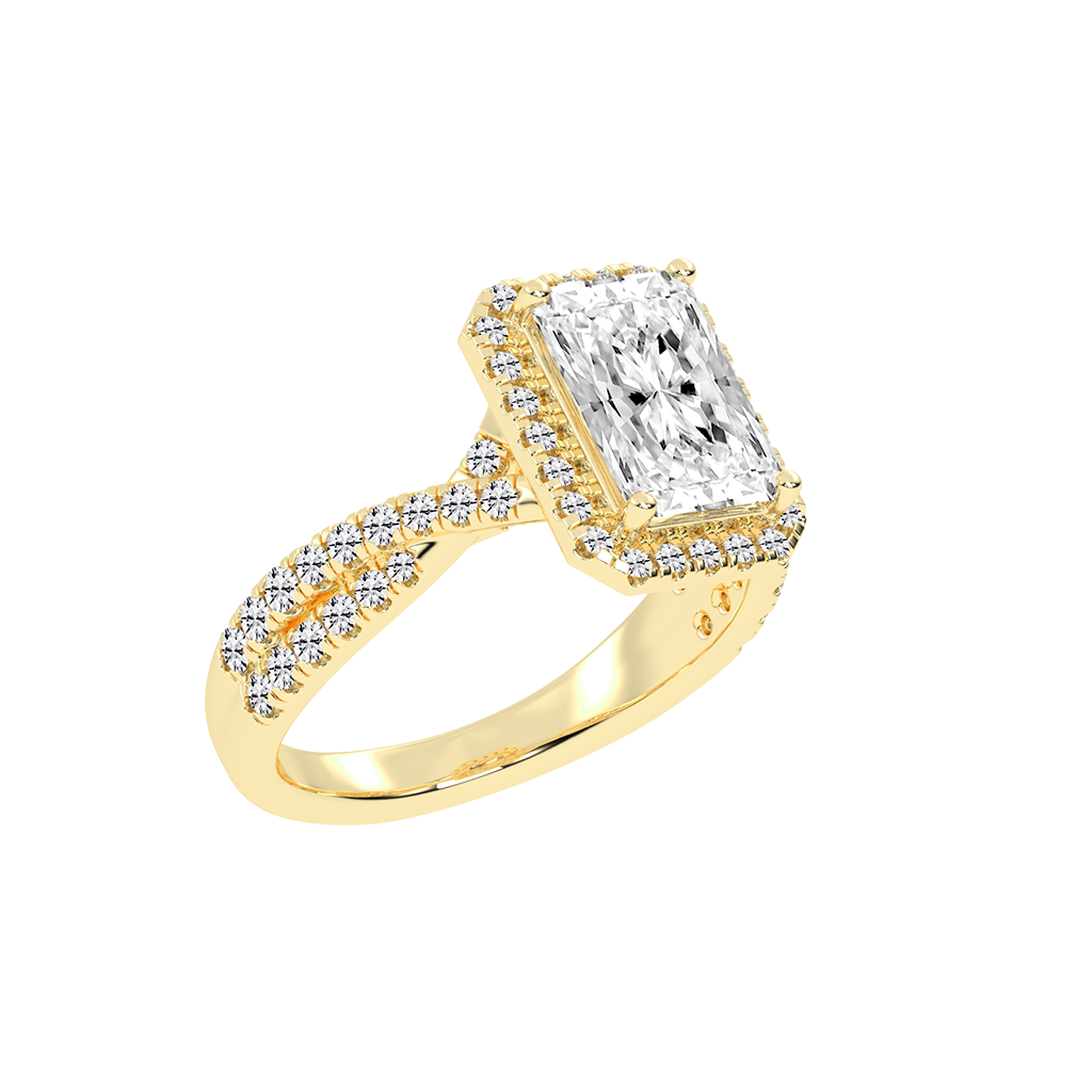 Radiant cut Halo Lab Grown Diamond Engagement Ring with Twisted Pave Setting
