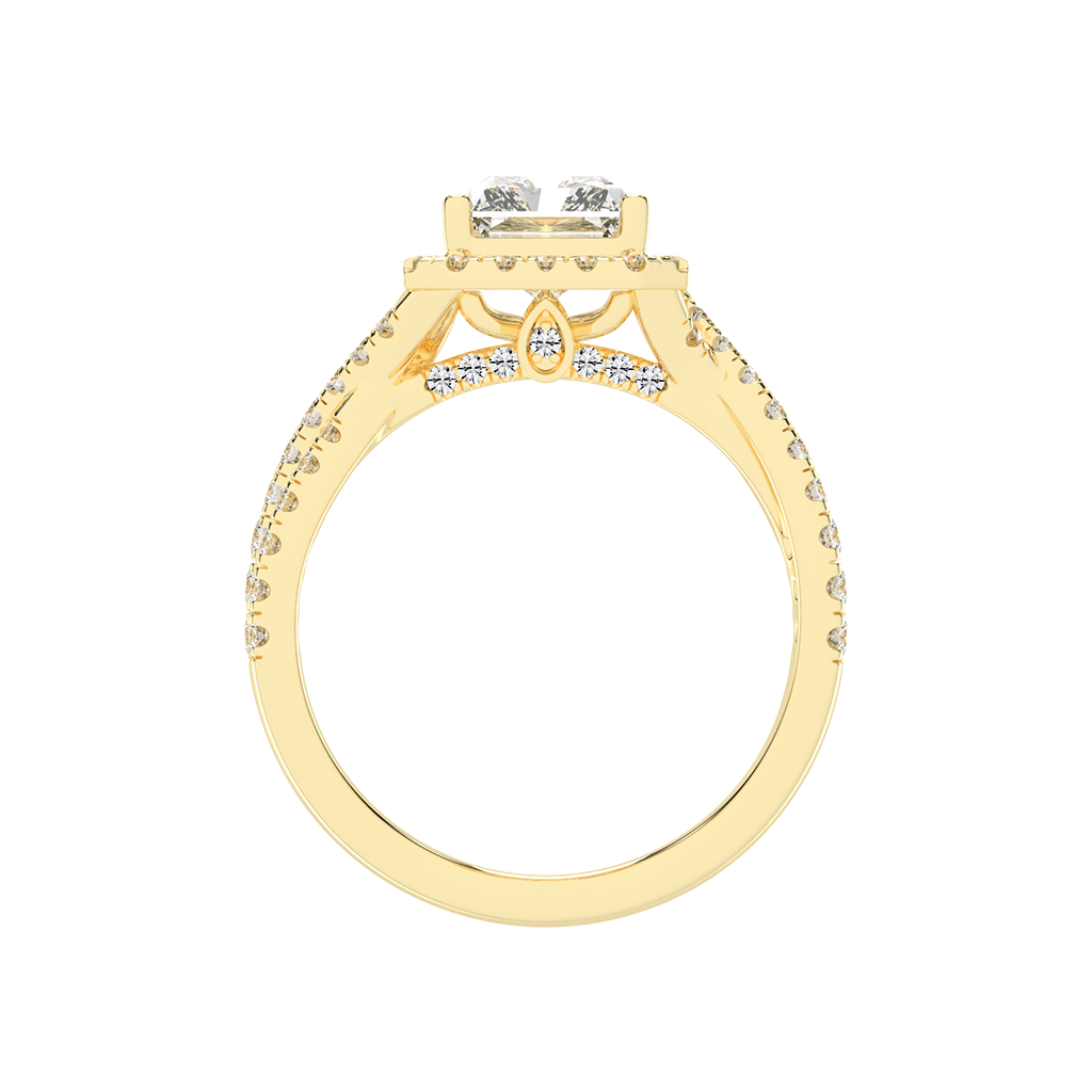 Radiant cut Halo Lab Grown Diamond Engagement Ring with Twisted Pave Setting