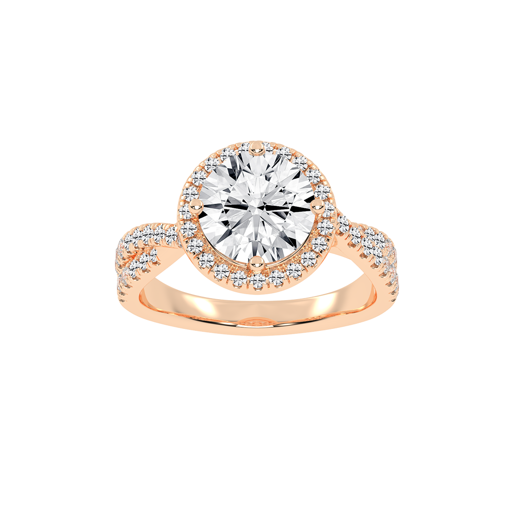 Round cut Halo Lab Grown Diamond Engagement Ring with Twisted Pave Setting
