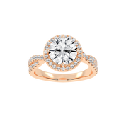 Round cut Halo Lab Grown Diamond Engagement Ring with Twisted Pave Setting