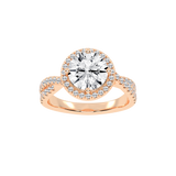 Round cut Halo Lab Grown Diamond Engagement Ring with Twisted Pave Setting